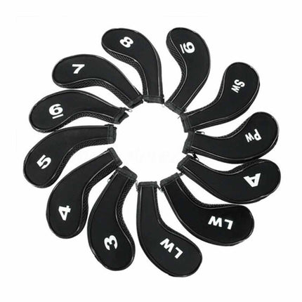 12 Pack Golf Iron Head Covers, Neoprene Long Neck Zipper 3-9 A SW PW LW