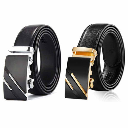 Fashion Men's Leather Ratchet Belt Automatic Buckle Waistband 120cm
