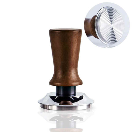 53mm Threaded Beech Wood Coffee Tamper Internal Spring Balanced Force Hammer