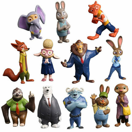 12pcs Zootopia Zootropolis Judy Hopps Nick Wilde Mr Big Mini Doll PVC Figures Set