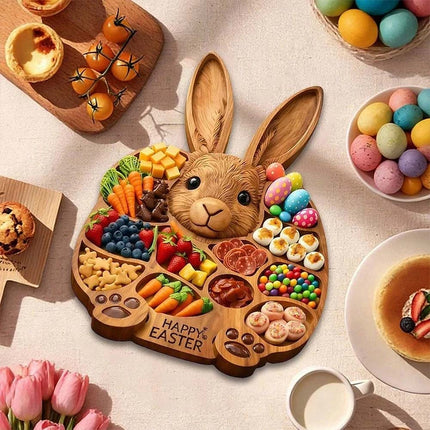 Wooden Easter Bunny Cold Dishes Board 14"x14", Easy Clean Kitchen Tool