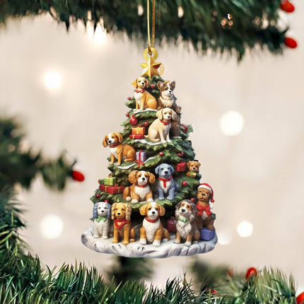 Christmas Tree Dog Acrylic Ornament Gift for Dog Lover Xmas Car Decor