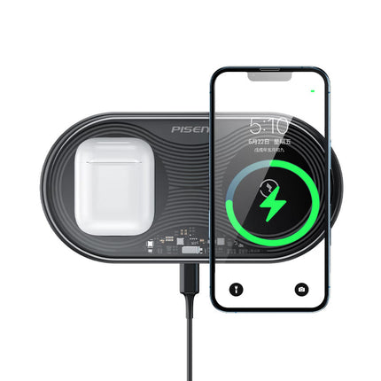 PISEN 2-in-1 Wireless Charging Station Transparent for iPhone AirPods Watch