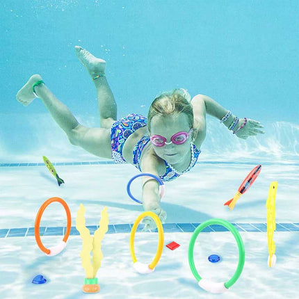 19pcs Kids Underwater Diving Toy Set, Swimming Pool Dive Rings & Seaweeds