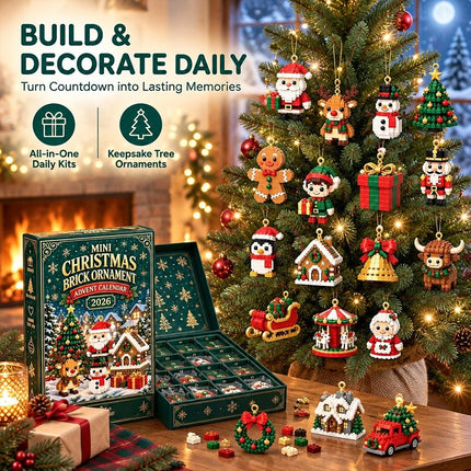 2026 Mini Christmas Brick Ornament Advent Calendar Tree Wreath PVC