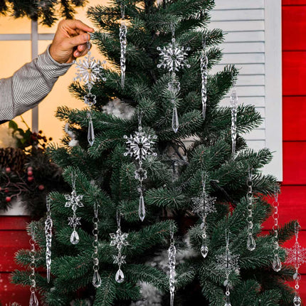 18X Crystal Christmas Ornaments Tree Hanging Snowflake Icicle Pendant Decor