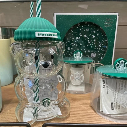 2026 Barista Star Bear Limited Edition Glass Cup 20oz with Straw Gift