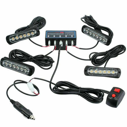 4x 6 LED Amber Strobe Marker Light Bar Flashing Beacon for Car 12V