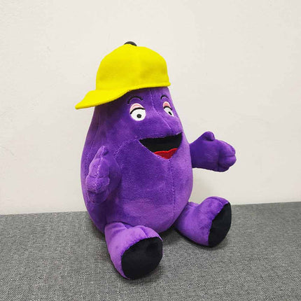22cm Purple Eggplant Plush Doll with Yellow Hat, Cute Collectible Toy