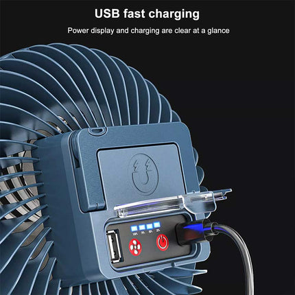 Portable Solar Fan 1200mAh Rechargeable Camping LED Lantern Light Tent