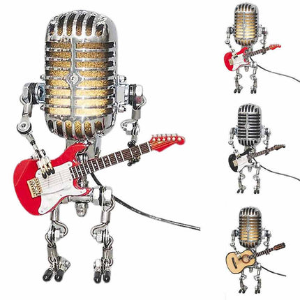 Microphone Robot Lamp with Guitar Lights for Table Desktop Decor USB