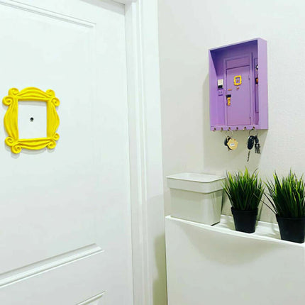 Rustic Wooden Purple Key Holder with Hooks, Entryway Shelf Wall Decor