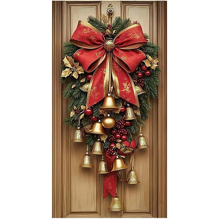 Christmas Ornament Door Cover Bells Wreath Wall Party Decor Cloth 180x90cm
