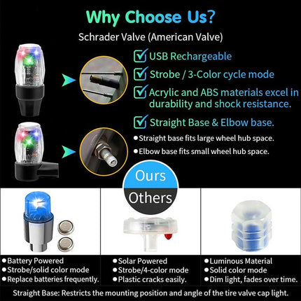 LED Wheel Strobe Light 4x Tire Valve Cap Lamp for Car Truck Motorcycle