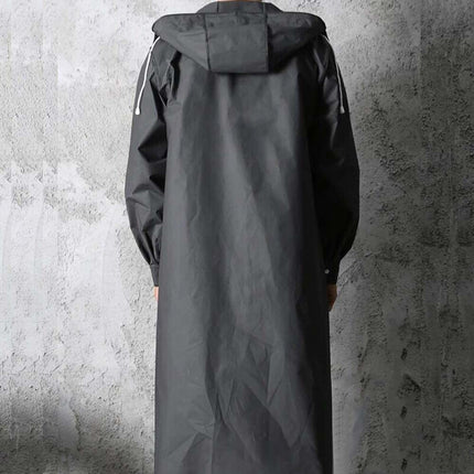 Waterproof Long Men's Raincoat, Black Hooded Trench Jacket for Hiking