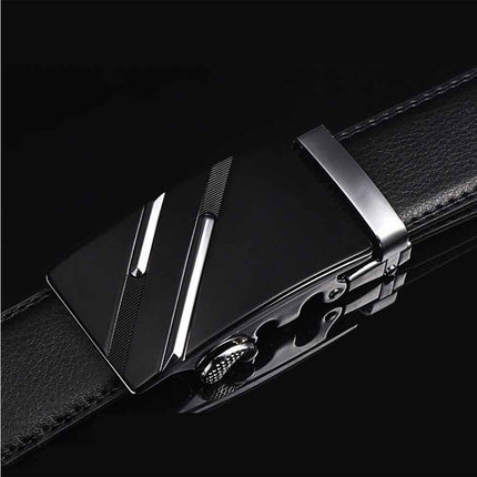 Fashion Men's Leather Ratchet Belt Automatic Buckle Waistband 120cm