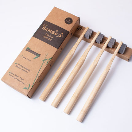 4-Pack Eco Gray Bamboo Toothbrush with Ultra Dense Bristles