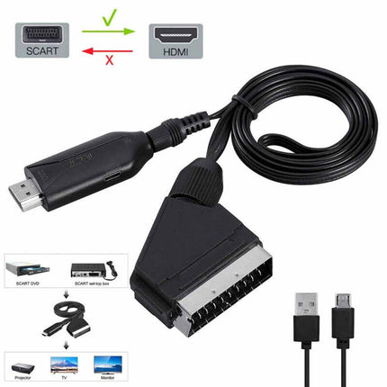 Portable SCART HDMI Converter Adapter Video Audio with USB Cable for TV