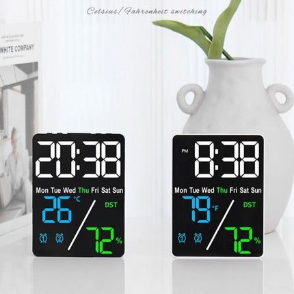 3 Color LED Digital Wall Clock Time Temperature Humidity Display