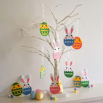 24PCS Hanging Easter Felt Eggs Decoration Set with Chicks & Bunny Home Decor