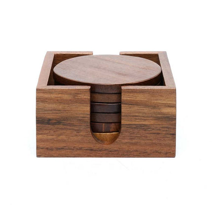 Wooden Round Coasters Set of 6 Acacia Wood for Drinks Coffee Tea Home Dining