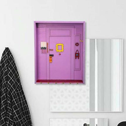 Rustic Wooden Purple Key Holder with Hooks, Entryway Shelf Wall Decor