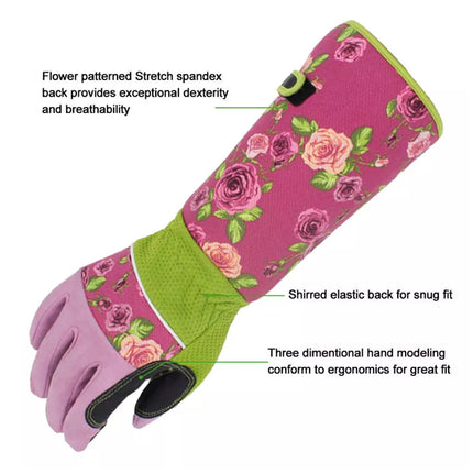 Ladies Thorn Proof Long Sleeve Leather Gardening Gloves with Gauntlet Cuff