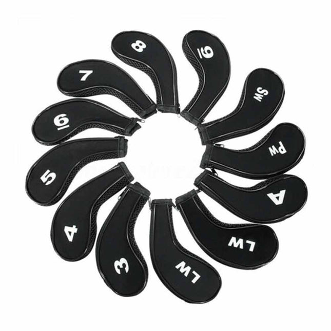 12 Pack Golf Iron Head Covers, Neoprene Long Neck Zipper 3-9 A SW PW LW