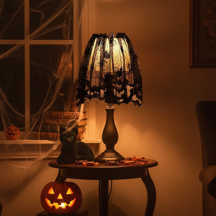 Halloween Lamp Shade & Fireplace Cover, Lace Cobweb Spider Gothic Decor
