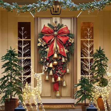 Christmas Ornament Door Cover Bells Wreath Wall Party Decor Cloth 180x90cm
