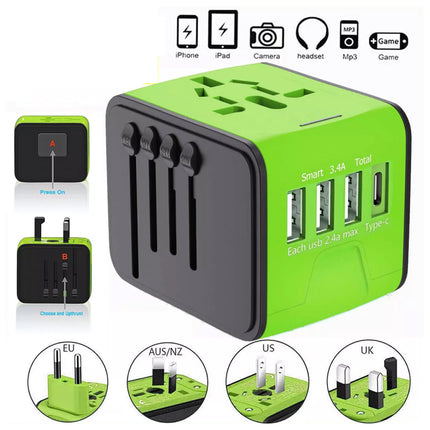 Universal Travel Adapter 3.4A: 3 USB + Type-C, Fast Charging