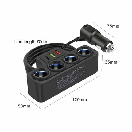 4 Way 12V 24V Car USB Charger Splitter Cigarette Lighter Power Adapter