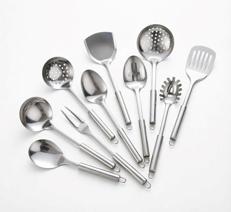 10PCS Stainless Steel Cookware Set with Utensils & Serving Spoons