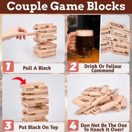 48pcs Wooden Naughty Tower Date Night Game for Couples w/ Bag