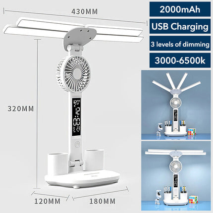 4-in-1 LED Desk Lamp with Fan, Dimmable Reading Light & Night Lamp