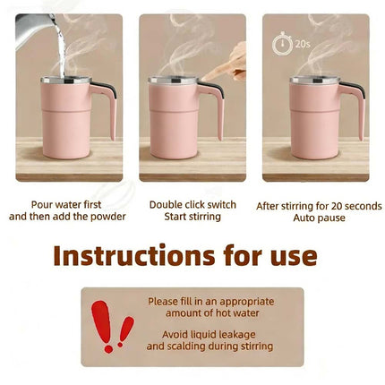 Pink Women's Self Stirring Coffee Mug, Electric Magnetic Rechargeable Auto Mixing Cup