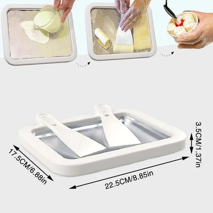Portable Rolled Ice Cream Machine Pan with 2 Spatulas for Sorbet