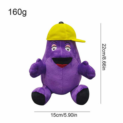 22cm Purple Eggplant Plush Doll with Yellow Hat, Cute Collectible Toy