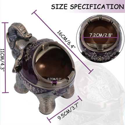 Windproof Metal Elephant Ashtray with Lid for Outdoor & Indoor Use