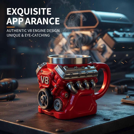Retro V8 Engine Stainless Steel Insulated Car Mug Gift for Men