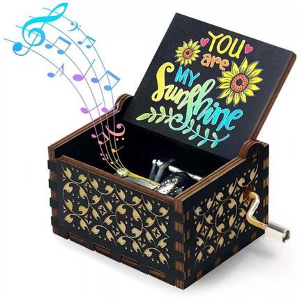 Hand Cranked You Are My Sunshine Music Box Black Engraved Gift