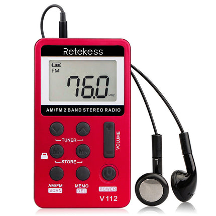 Pocket AM FM Radio Retekess V112 Rechargeable Stereo Earphone Sport Player
