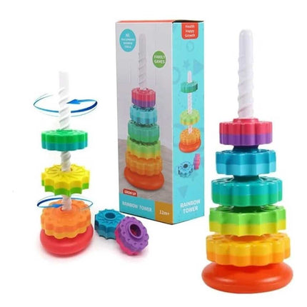 Fun Spinning Rainbow Stacking Tower with Gears for Toddlers