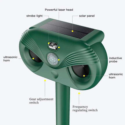 Ultrasonic Pest Repeller Solar Powered Cat Dog Fox Scarer Garden Deterrent