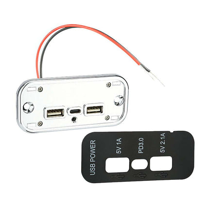 12V-24V Car Charger Dual USB+PD 3-Port Panel 36W Fast Charging