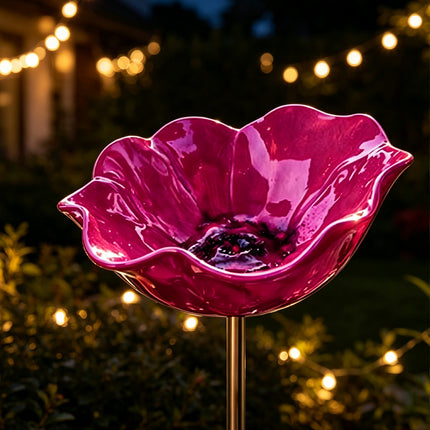 Iron Bird Bath & Feeder Garden Stake, Outdoor Decor, Metal Flower, 15cm