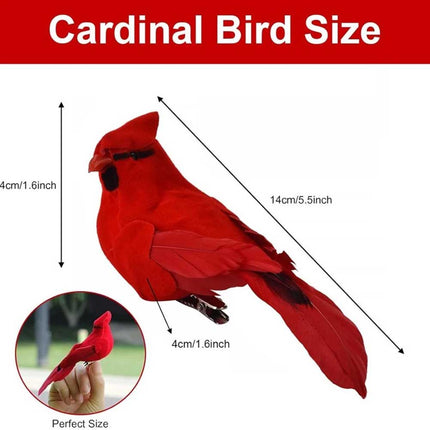 12PCS Clip-On Red Cardinal Ornaments, Feathered Realistic Home Decor