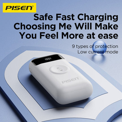Pisen 10000mAh PD Fast Charging Power Bank 22.5W, Built-in Cable, CCC Certified