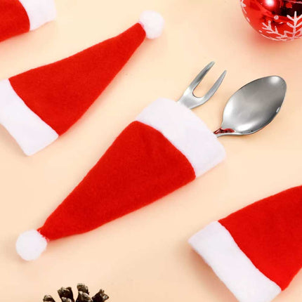 10PCS Red Hat Santa Cutlery Bags Xmas Knife Fork Holder Decoration