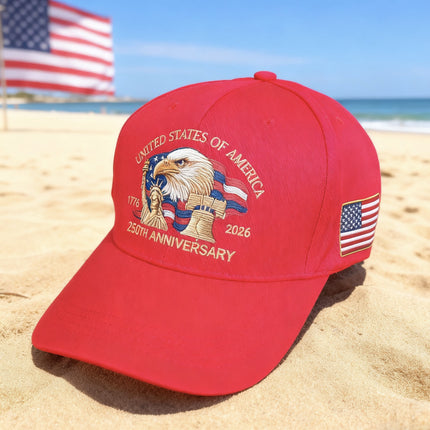 USA 250th Anniversary Baseball Cap, Statue of Liberty Eagle Adjustable Hat Black